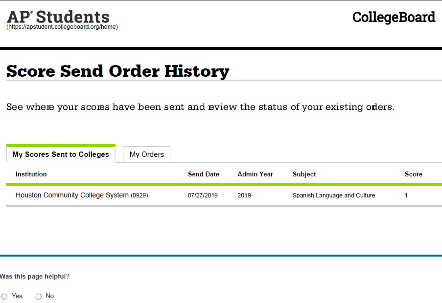 score send order history