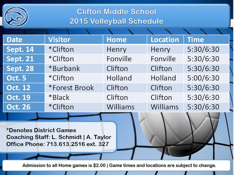 2015 Volleyball Schedule 