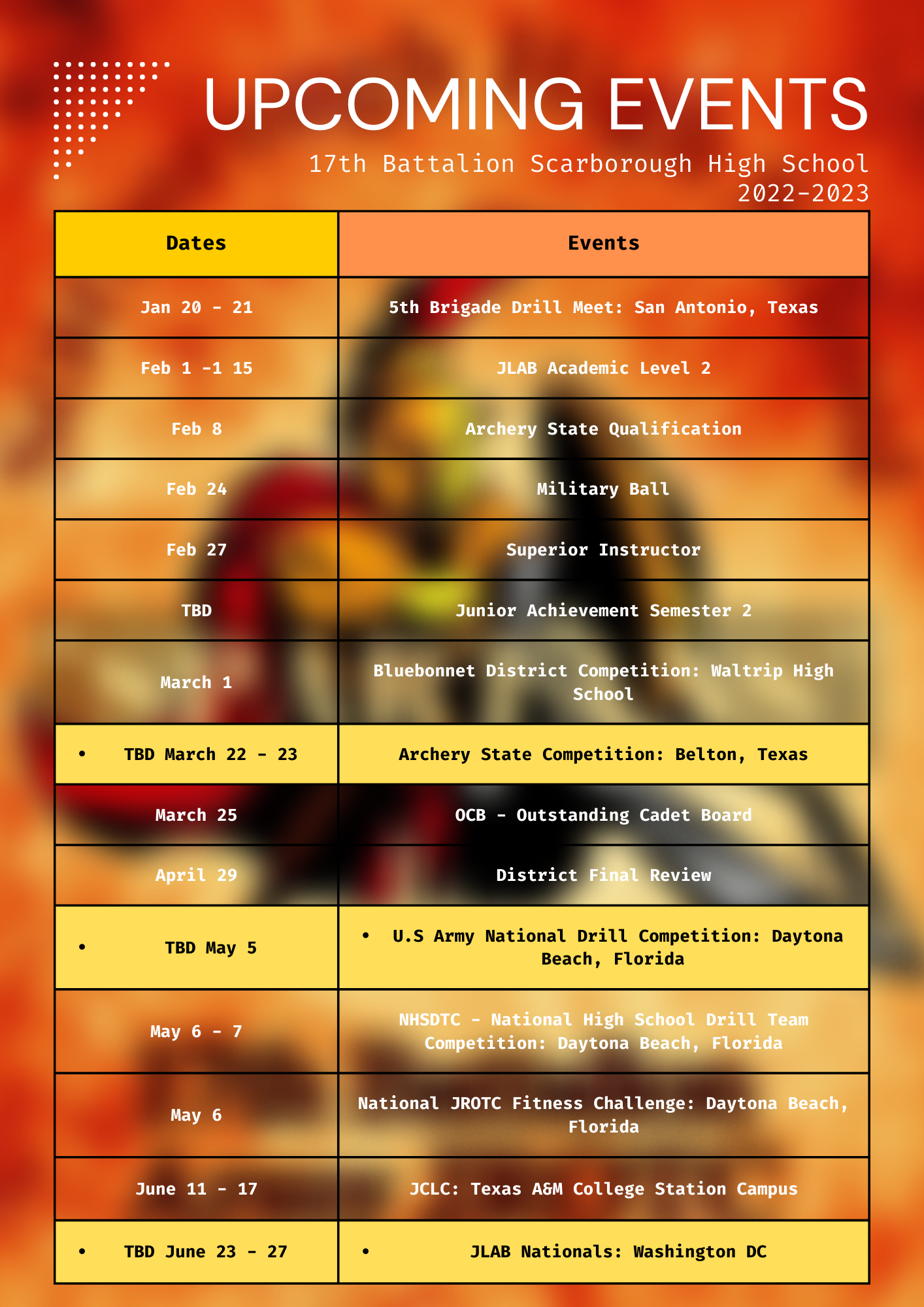 JROTC Upcoming Events