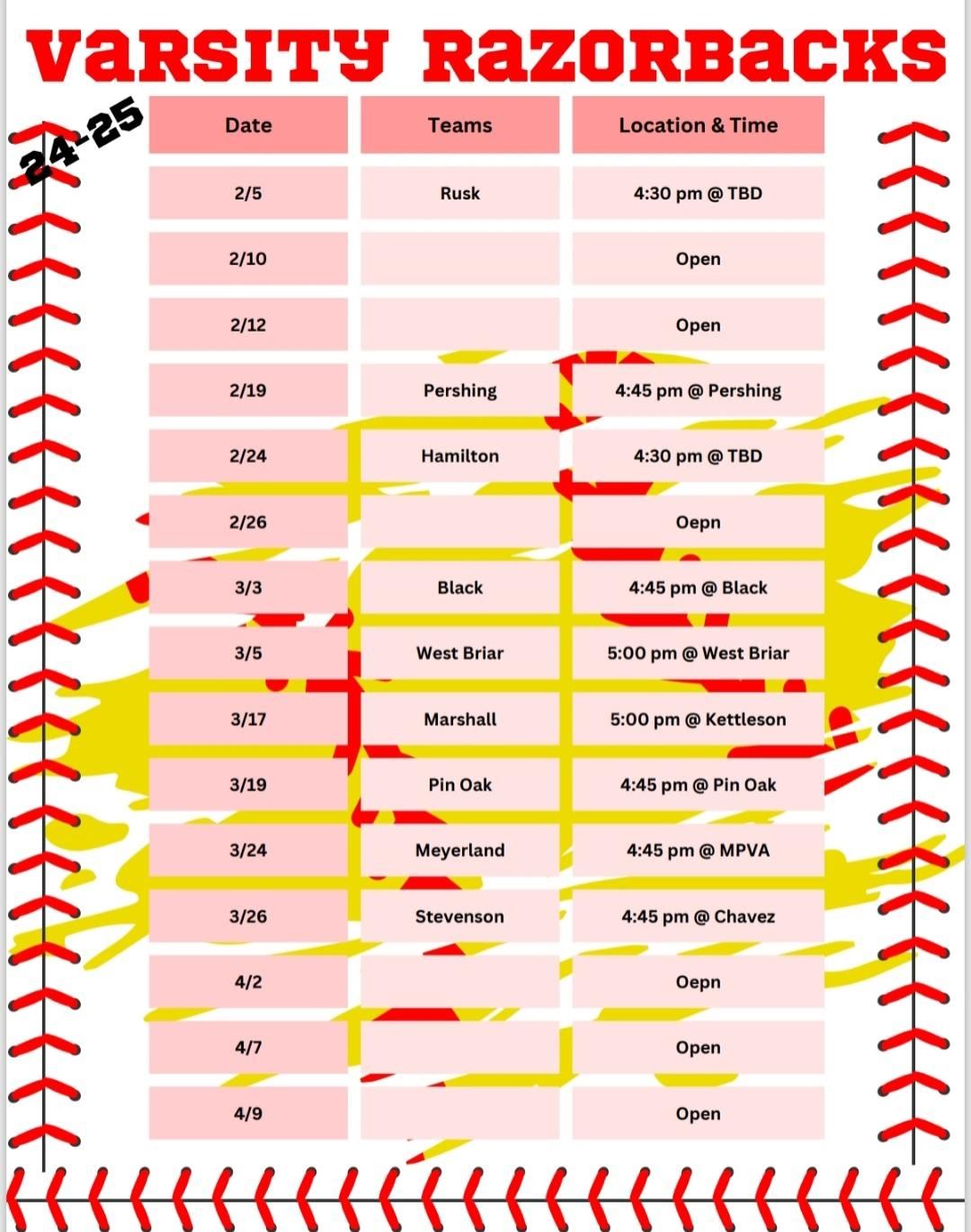 Varsity Schedule