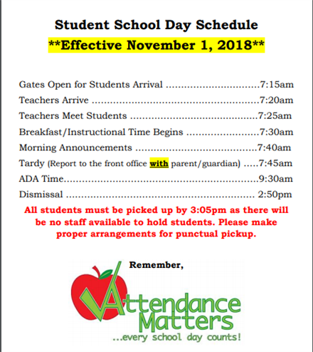 Student School Day Schedule