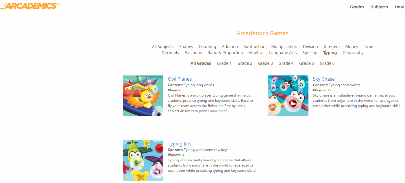 Arcademics - Typing games