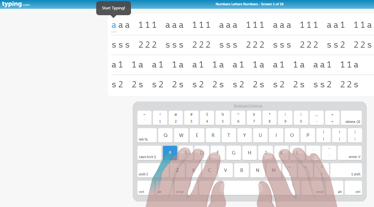 Numbers letters typing