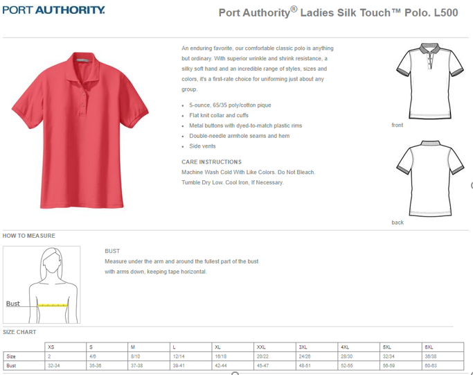Girl Uniform Size Chart
