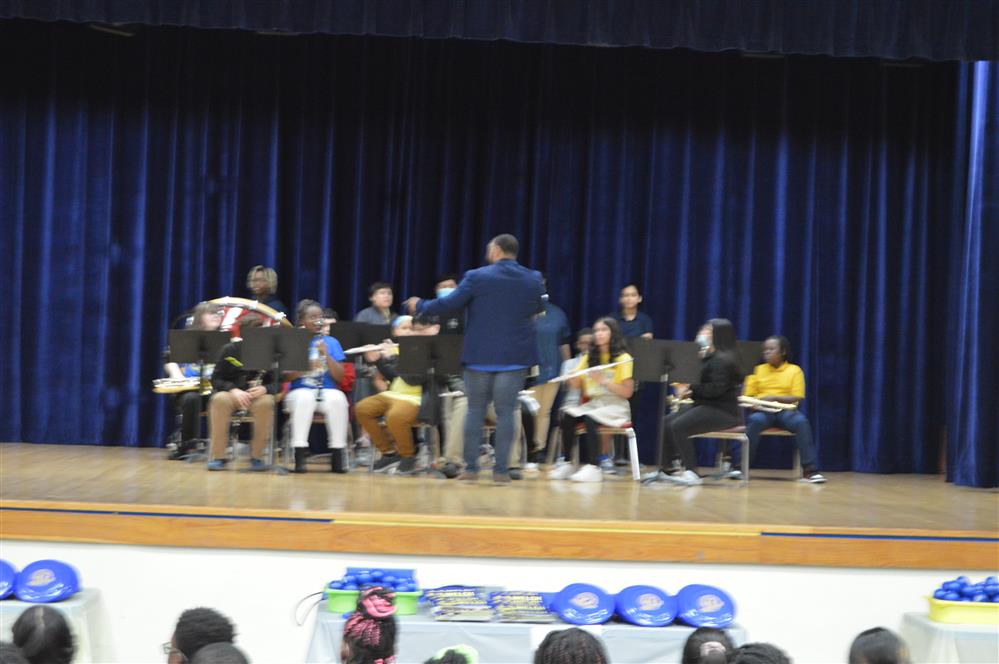 The Band Performing during Elementary School Tour of Welch Middle. 