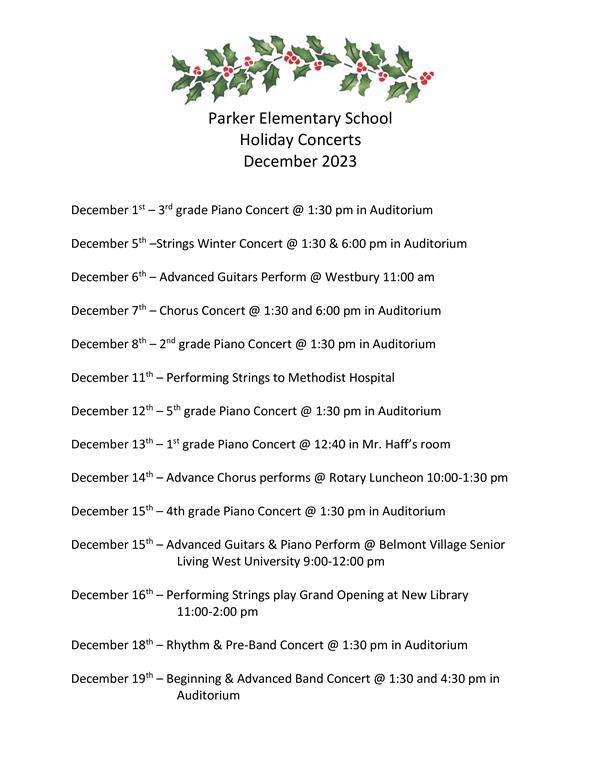 Holiday Concert List 1